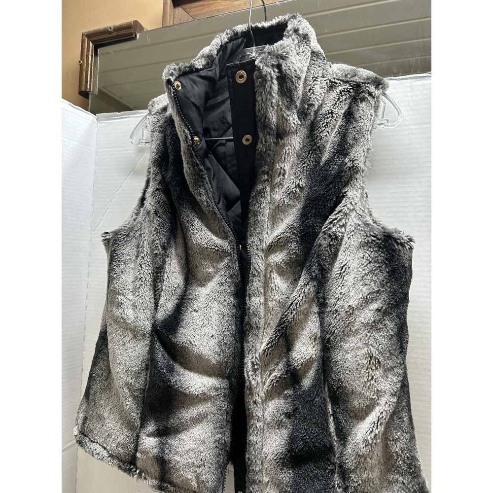 Women's Vest Reversible Faux‎ Fur And Puffer Best Size Med Full Zip